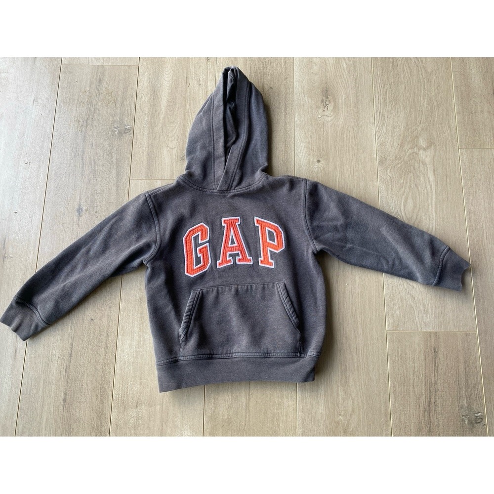 GAP Kids Medium Logo Hoodie SweatshirtPull-Over Charcoal Gray & Orange